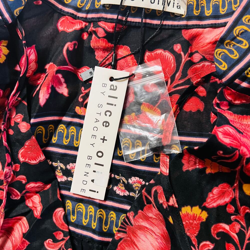 Alice + Olivia Dress Sedona Mandarin Silk Blend Multicolored Size 2 NWT - Picture 7 of 13
